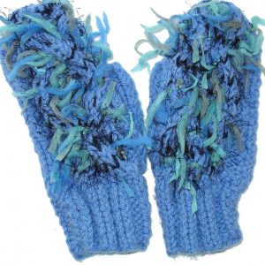 Funky blue knit mittens