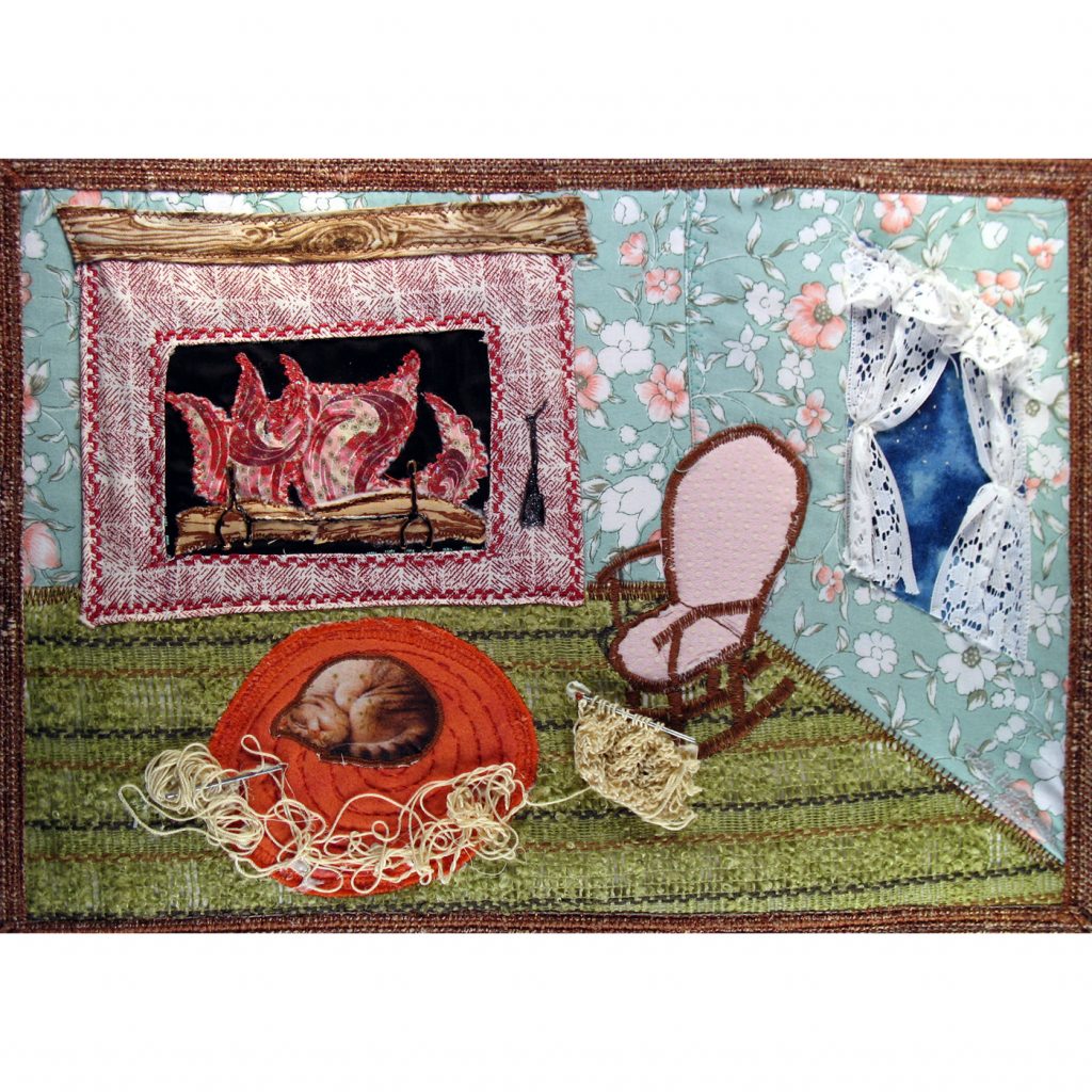 collage of a cat sleeping in front of a fireplace